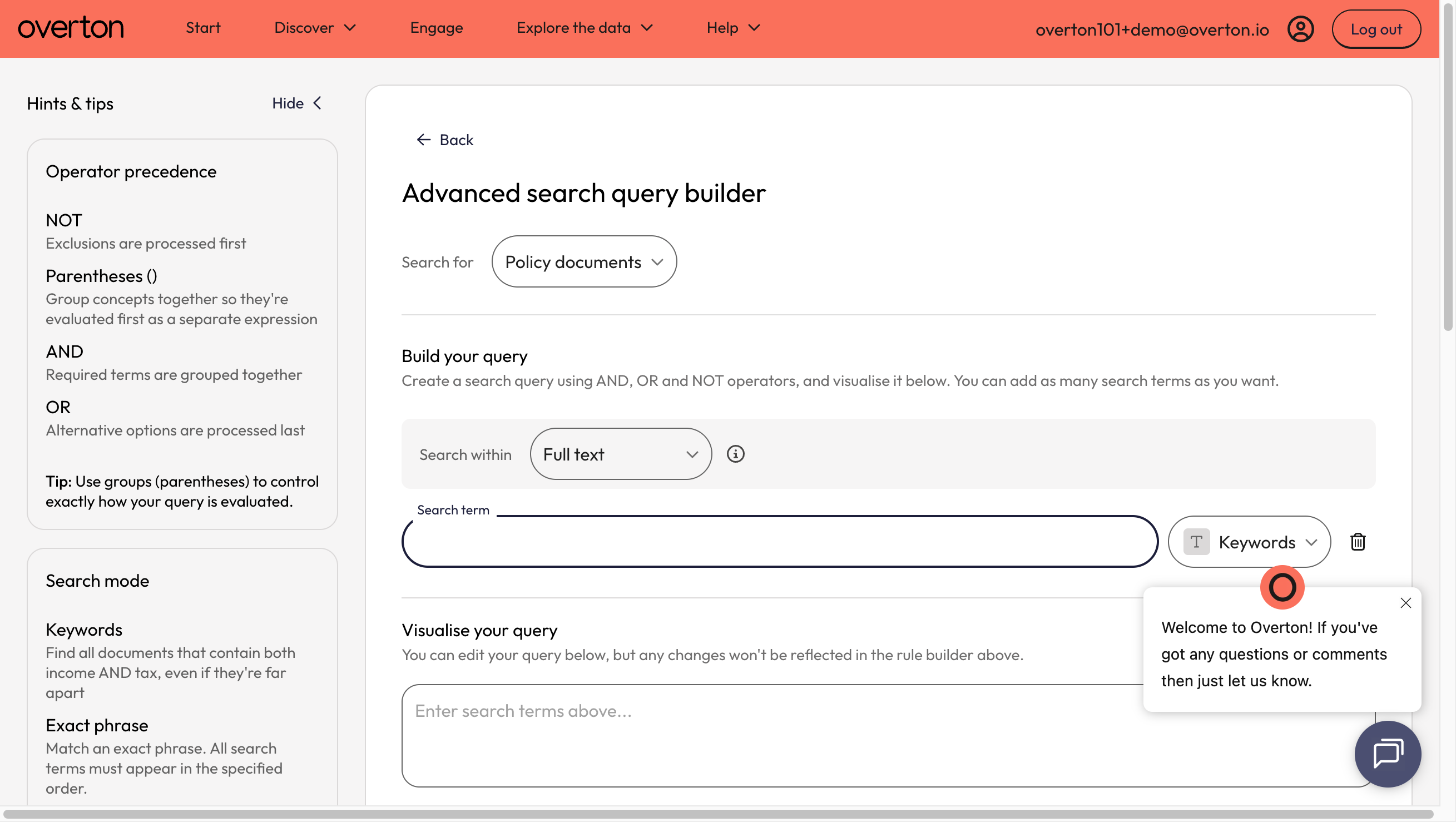 In the 'Advanced Query Builder' ensure that 'Policy Documents' is selected