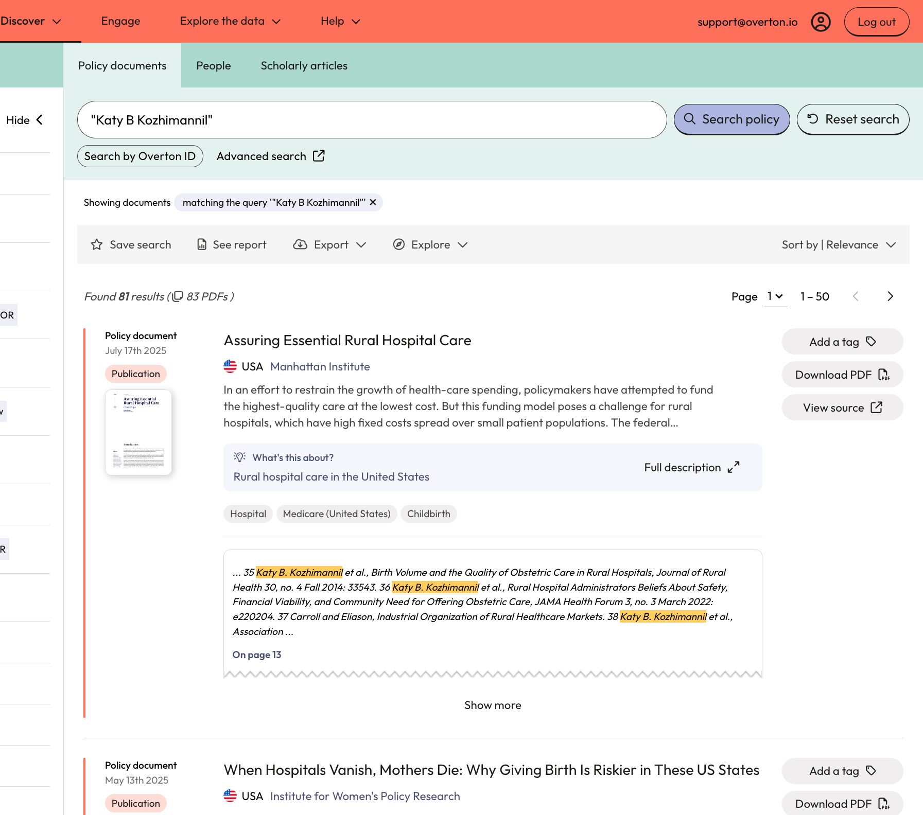 Use the grey action bar to save your search, generate a summary report or export your search results.