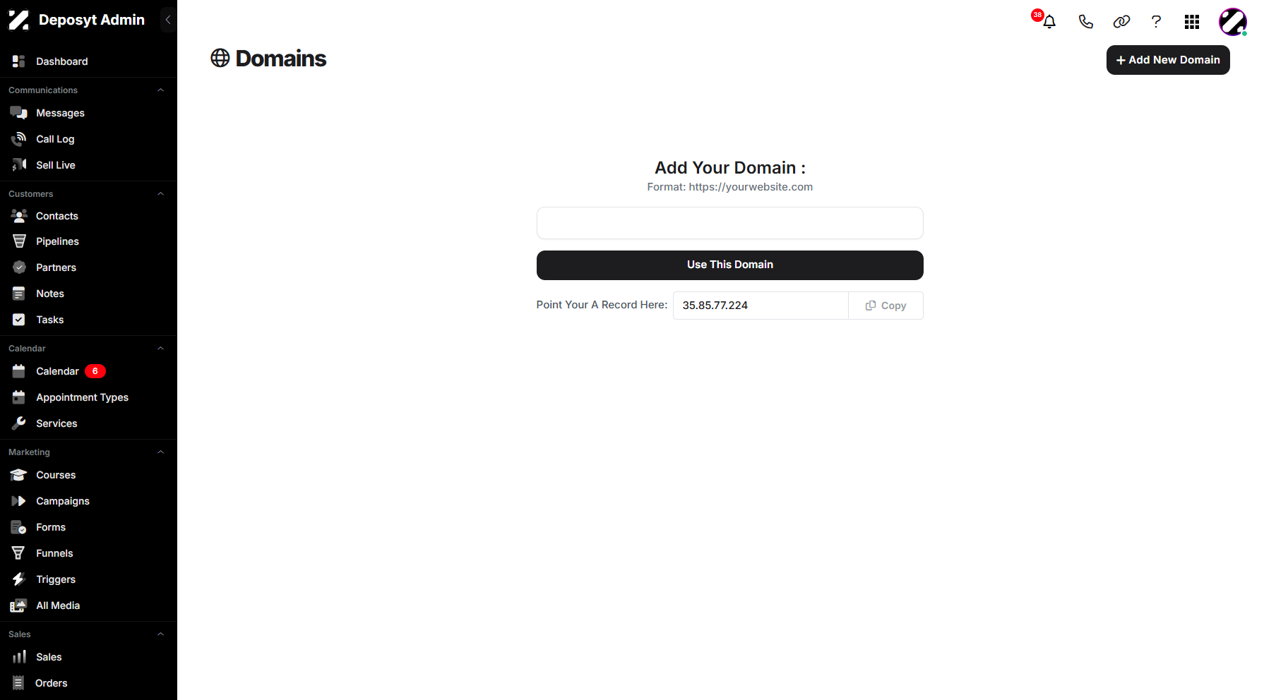 Step 6: You will then be prompted to a new page where you can add your domain. Click Use This Domain to apply the changes.