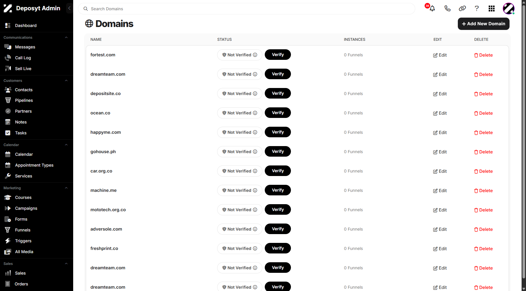 Step 4: You will then be redirected to the Domains section.