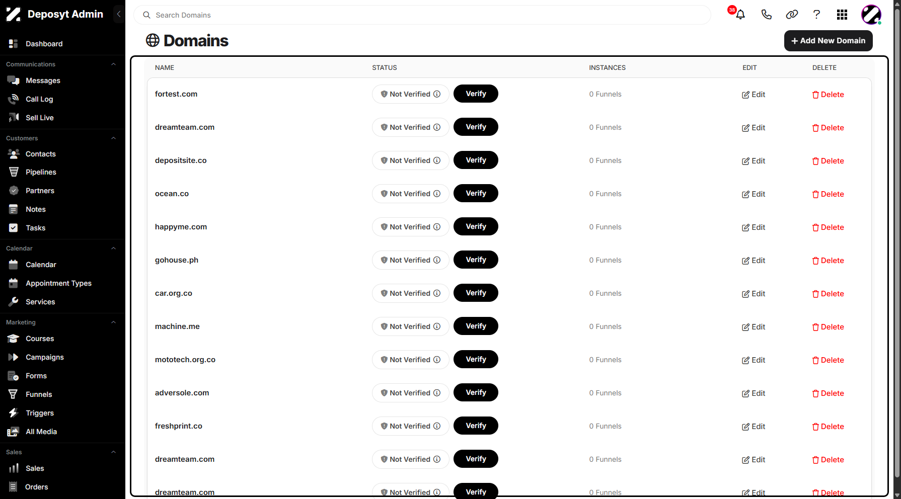 Step 4: You will then be redirected to the Domains section.