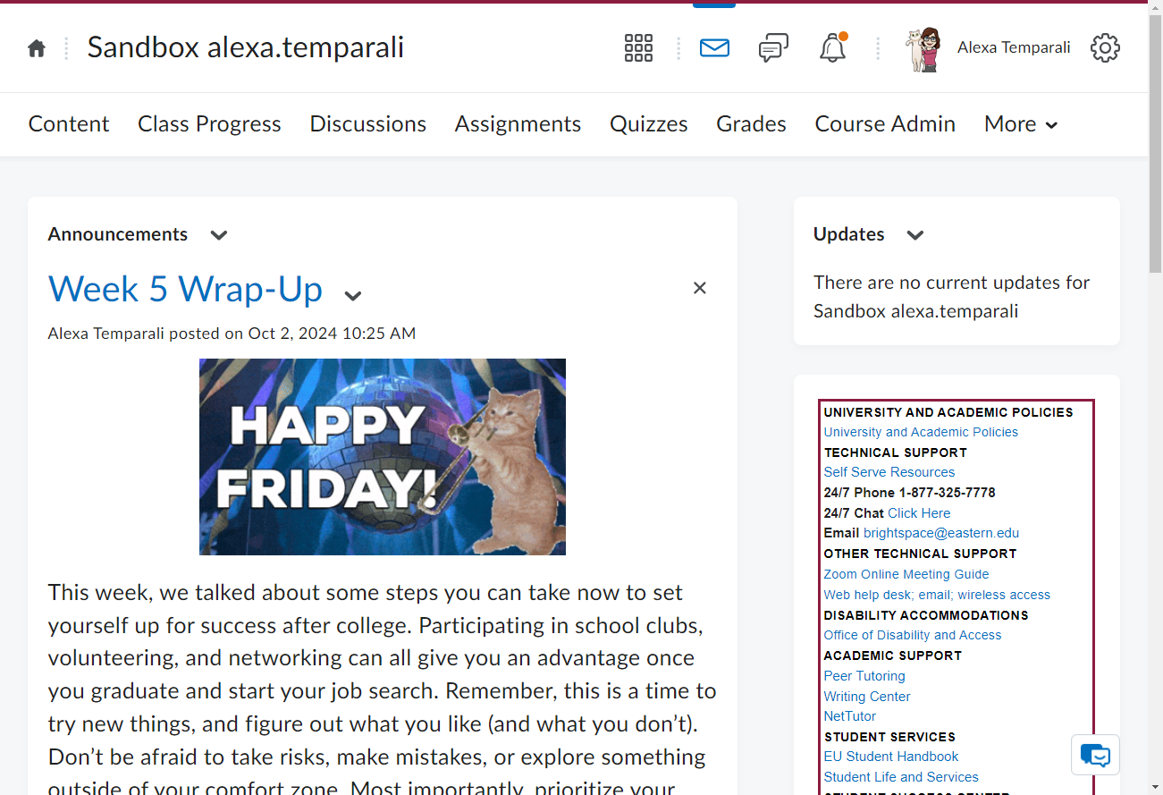 Click on the envelope icon above the class navbar