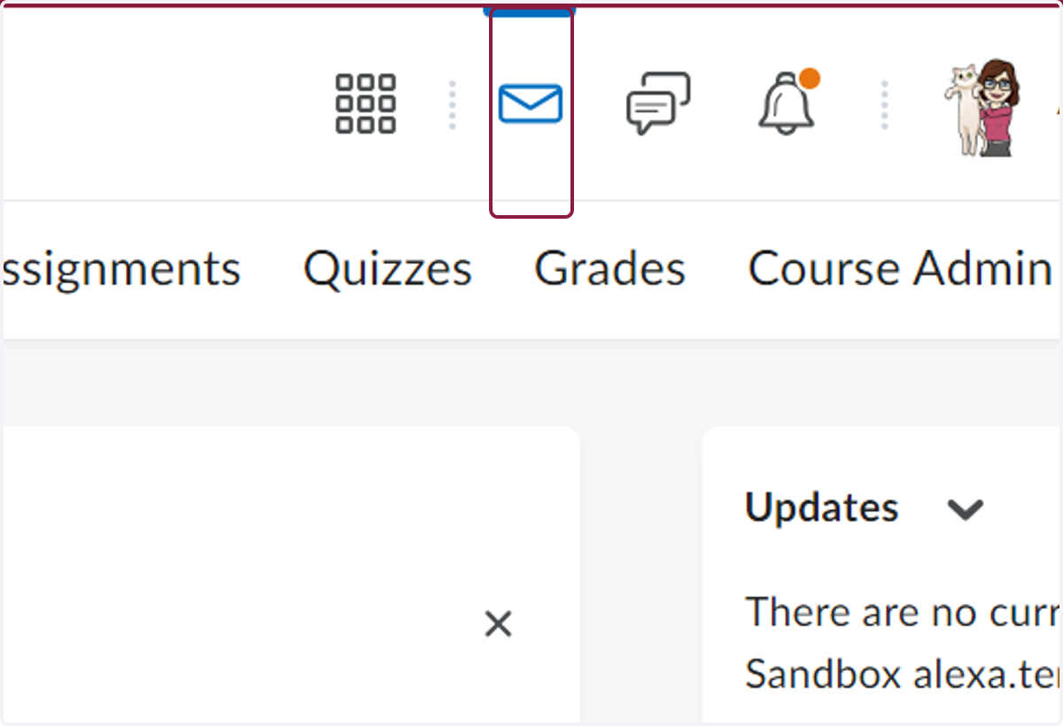 Click on the envelope icon above the class navbar