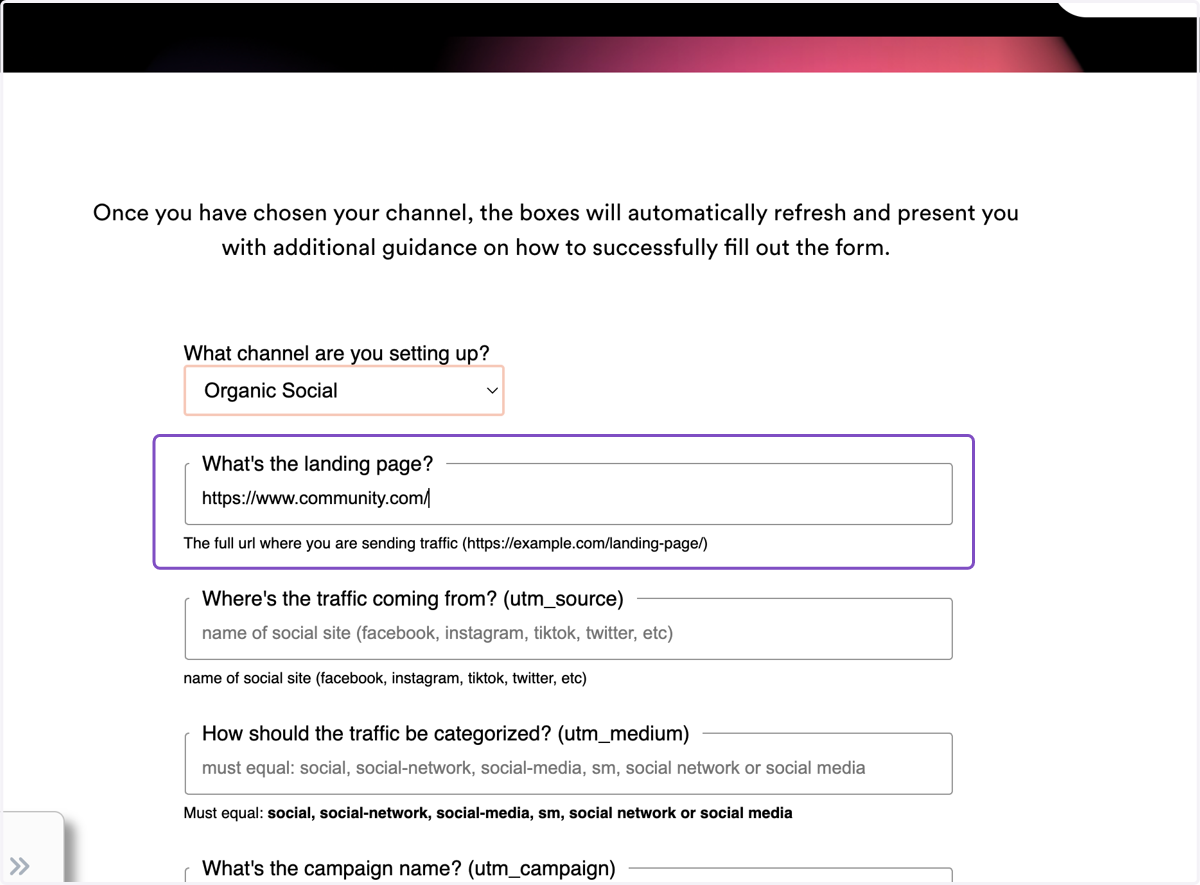 Type in the community's URL or another URL that you would like the Instagram post to lead to.