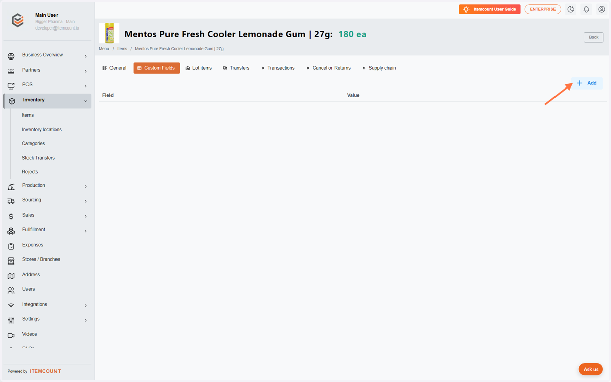 You may add the item's custom fields here.