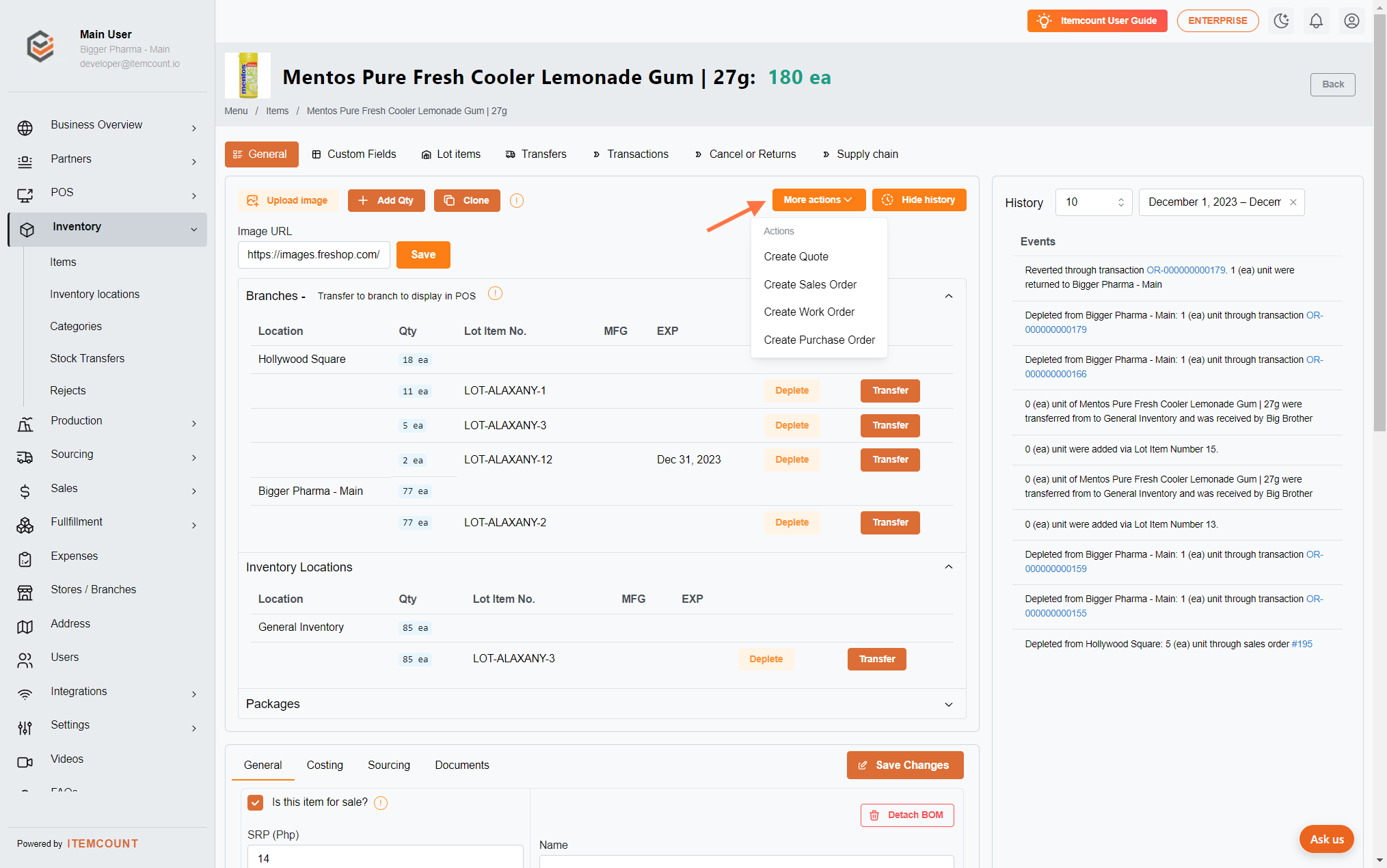 More action is a feature that allows you to automatically generate additional actions with a particular item.