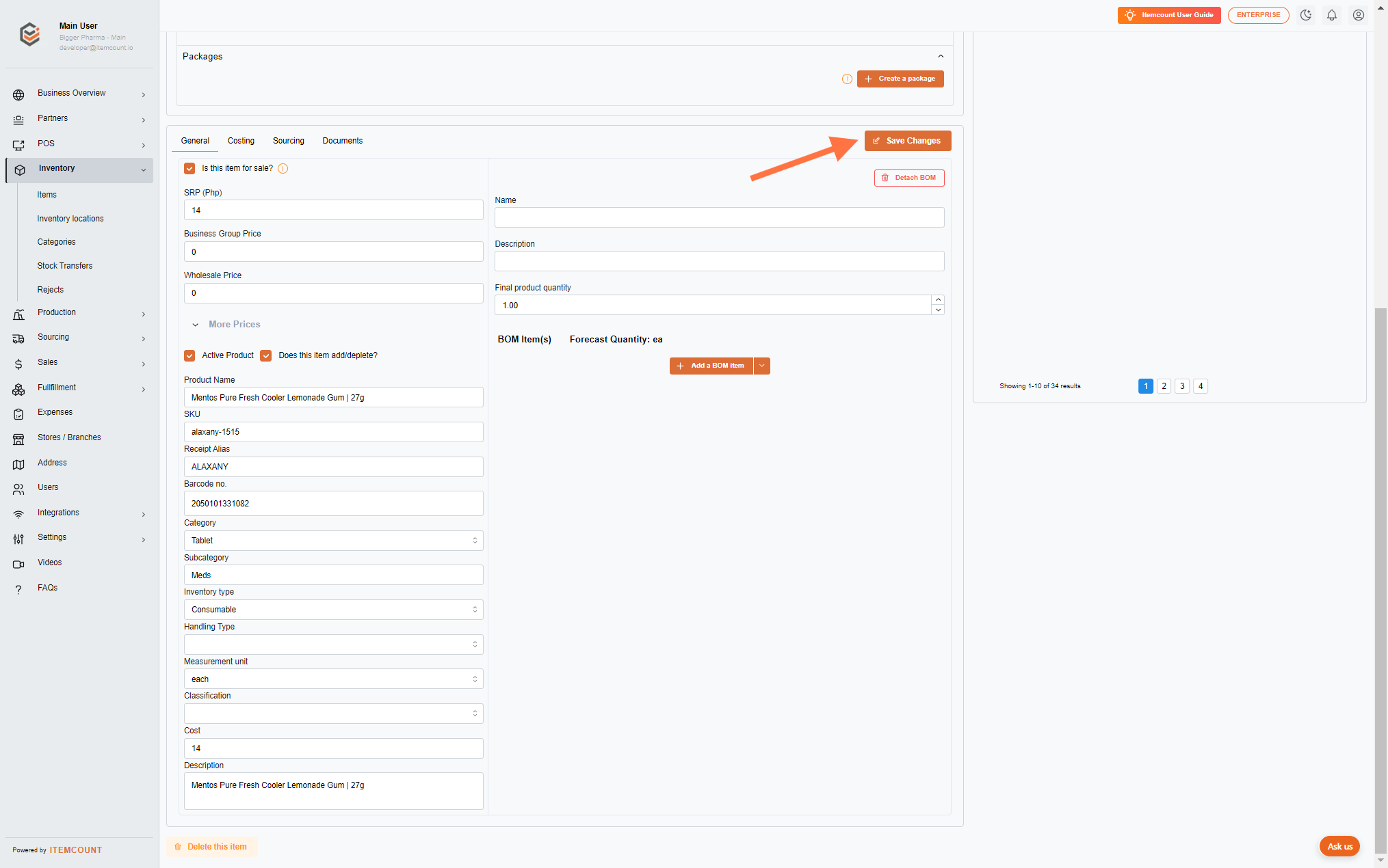 This is the General page of item details, where you may change the item's name, price, and so on. After making adjustments, remember to click on Save changes to save the updated changes.
