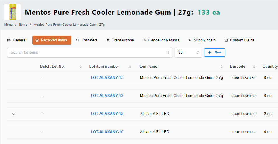 This is the recorded history of the lot items for this specific item; it also provides the date.