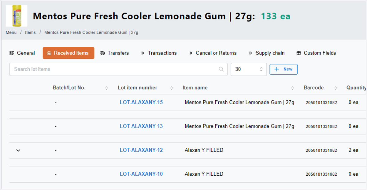 This is the recorded history of the lot items for this specific item; it also provides the date.