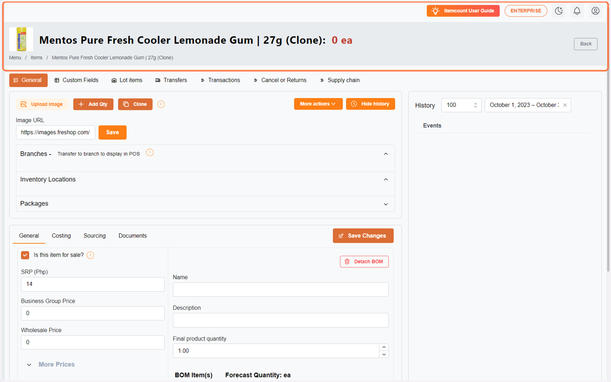 Here's an example of a clone item.