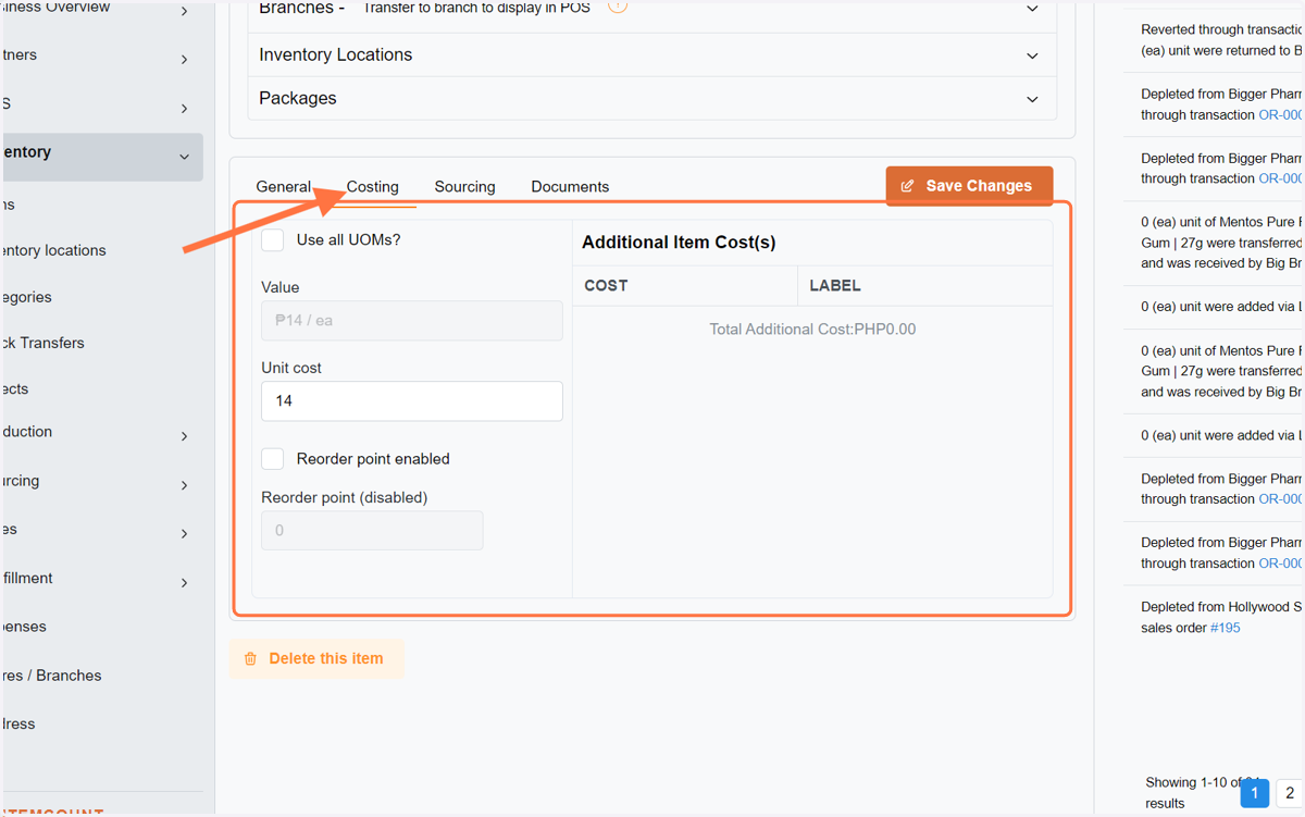 Here is the cost of the specific item. You can set the reorder point here, and we will notify you via email when the item stocks reach the reorder point.