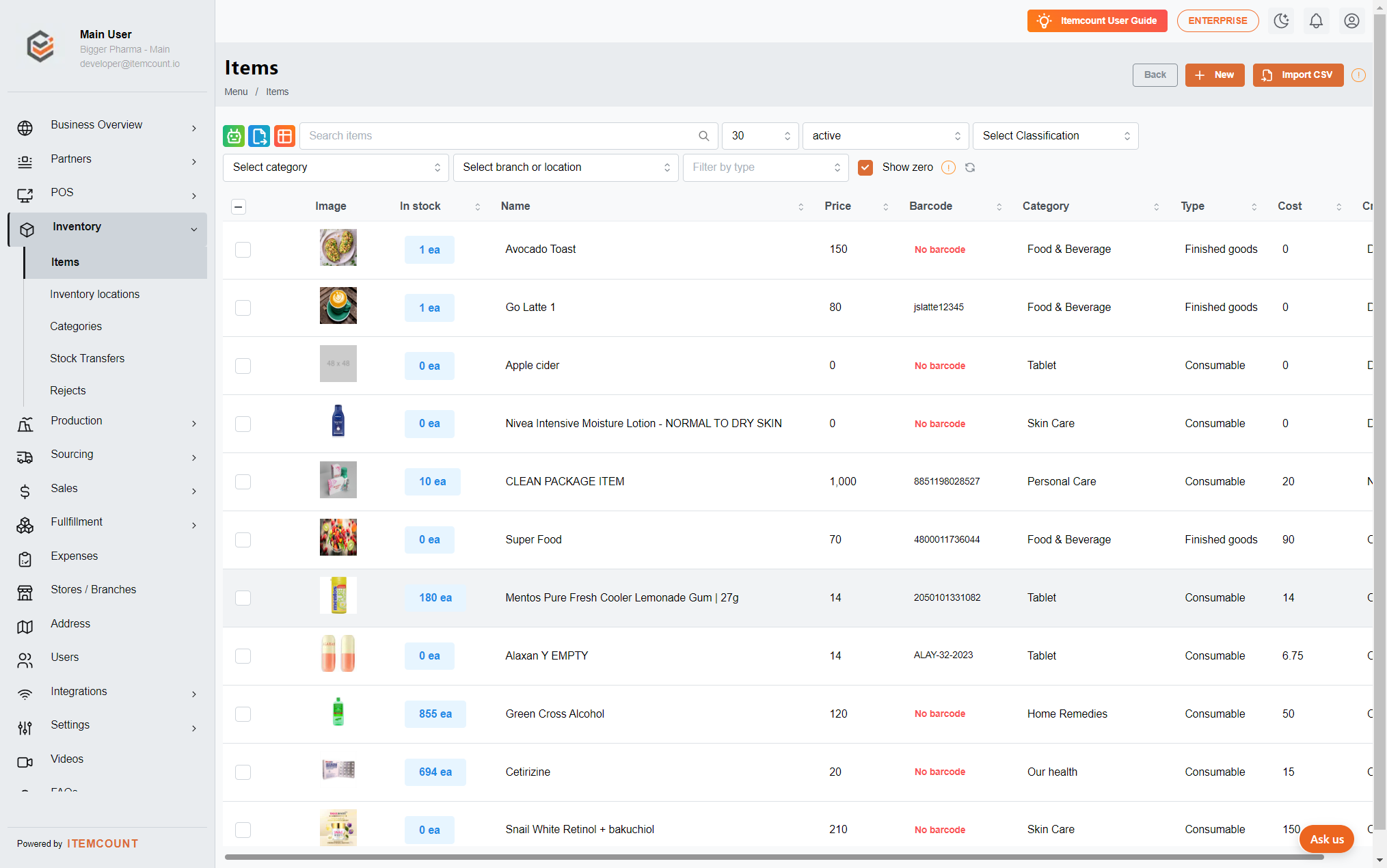 Click on items name.