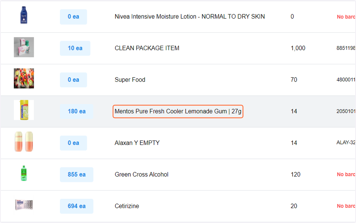 Click on items name.