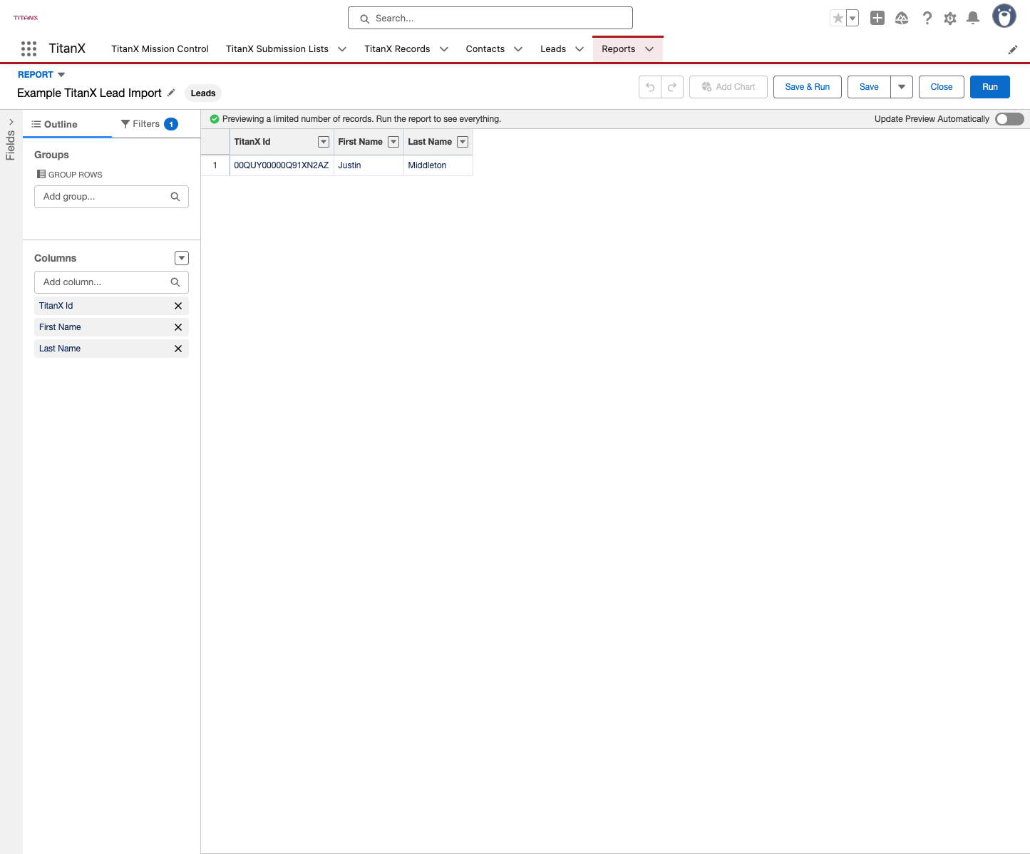 NOTE!! TitanX ID MUST BE THE FIRST COLUMN on ANY and ALL reports that you are going to send to us.