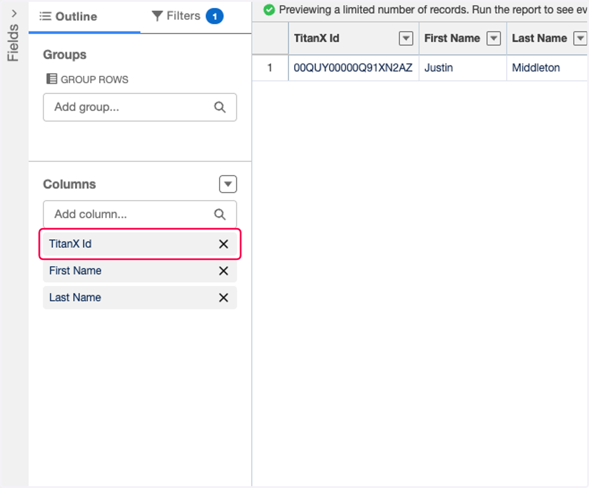 NOTE!! TitanX ID MUST BE THE FIRST COLUMN on ANY and ALL reports that you are going to send to us.