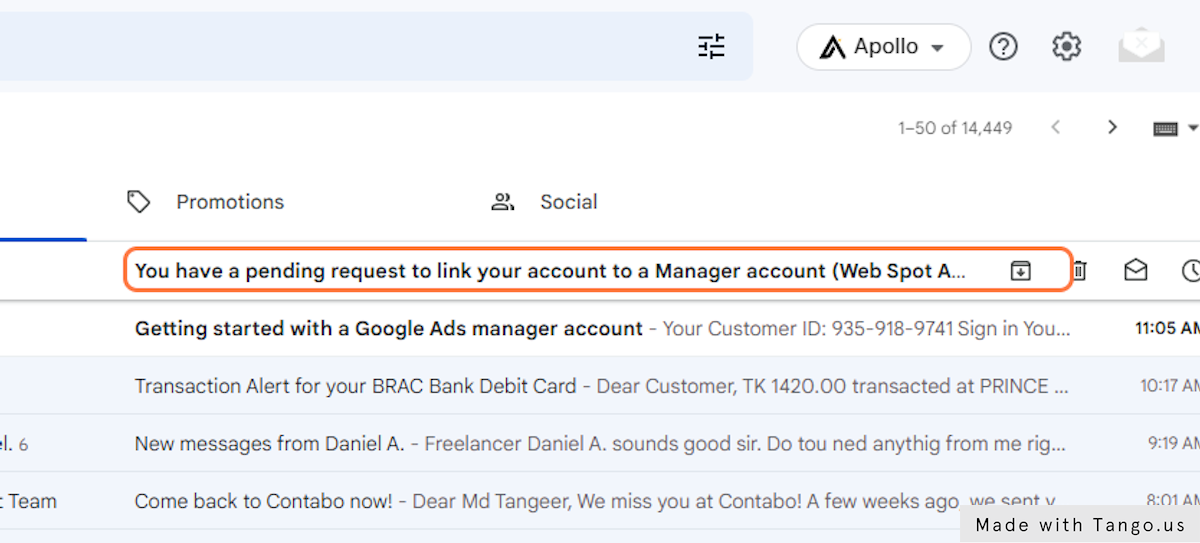 Click on You have a pending request to link your account to a Manager account (Web Spot Agency PPC)