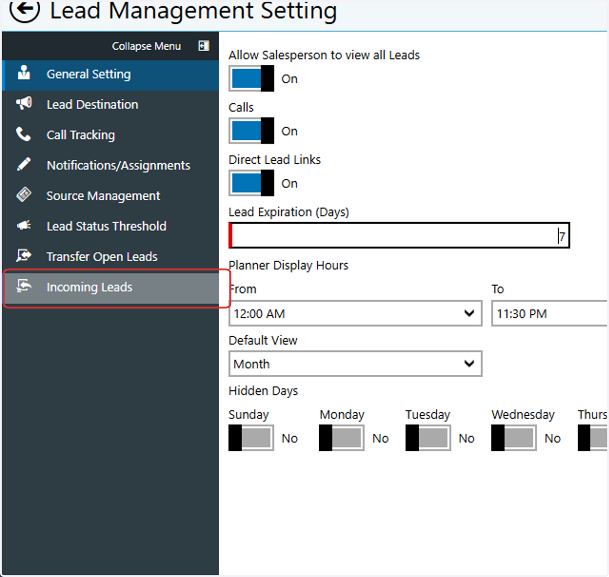 Click on Incoming Leads