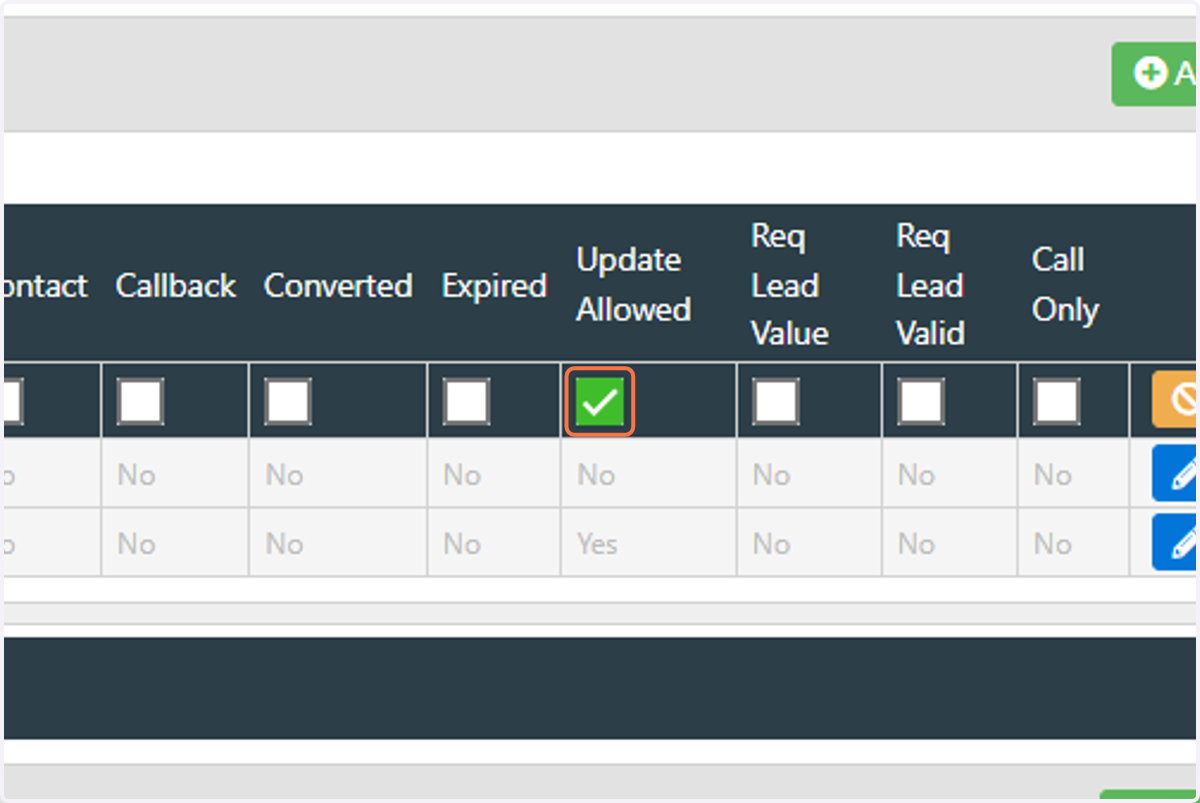We will set the "Update Allowed" flag on this state so that we can update to this state from the Lead.