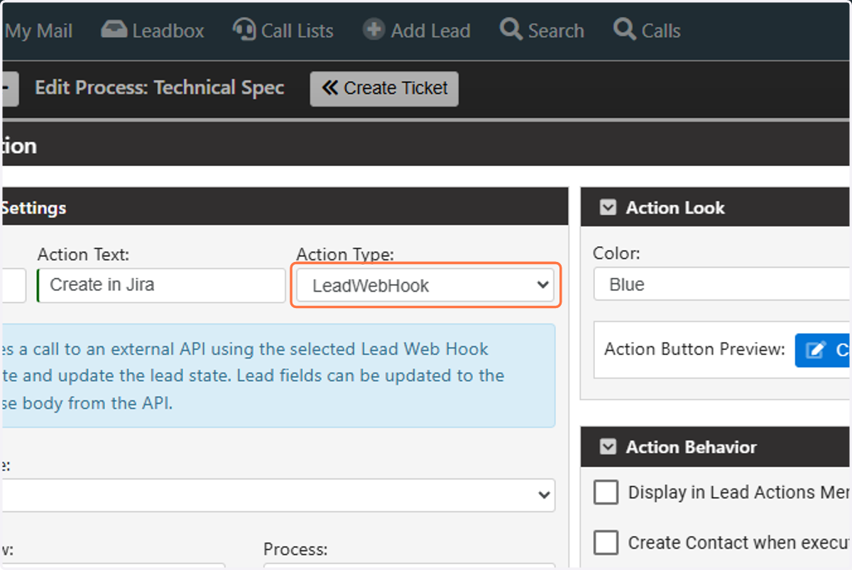 Select "LeadWebHook" from Action Type