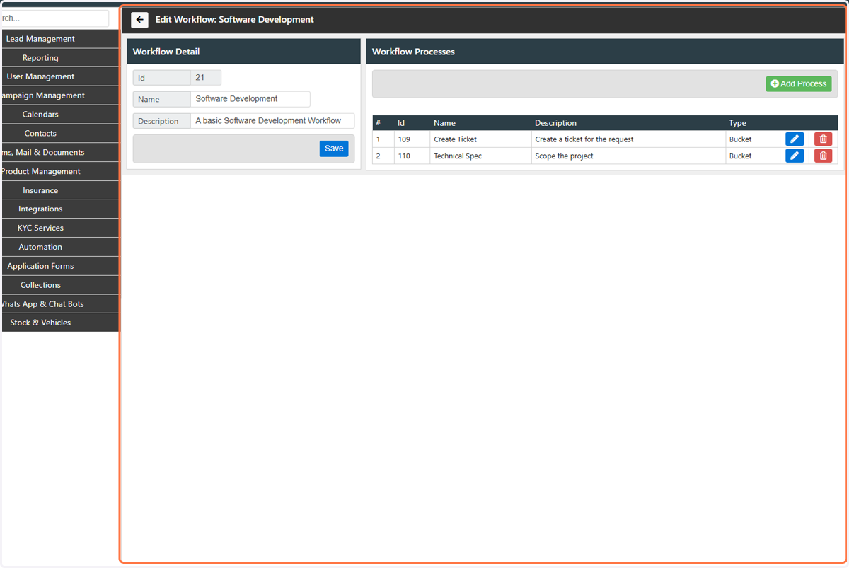 We can continue adding Processes according to our Workflow