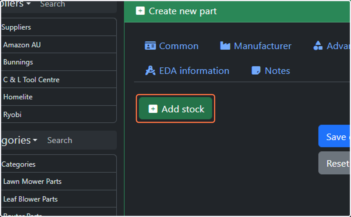 Click on Add stock