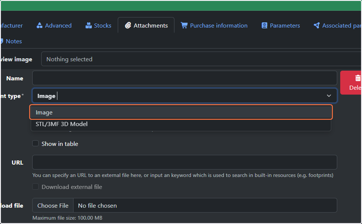 Select the attachment type