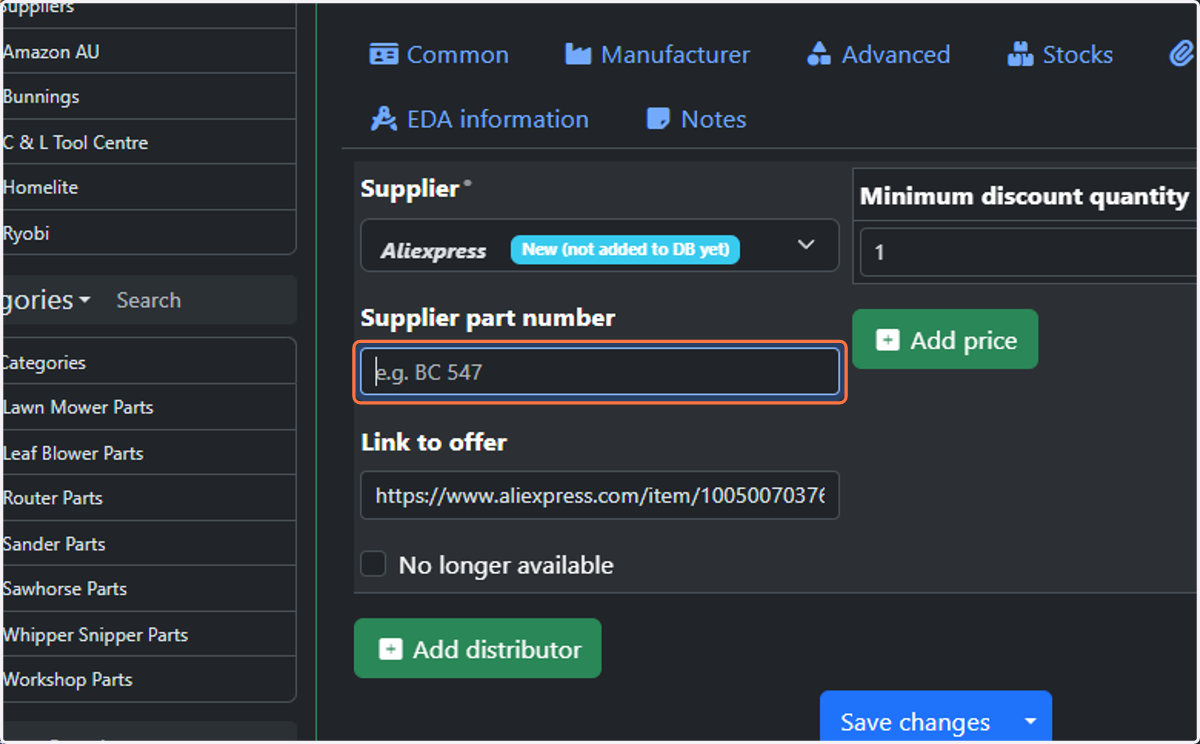 Add the Supplier part number, if available