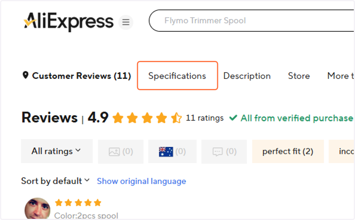 Click on Specifications
