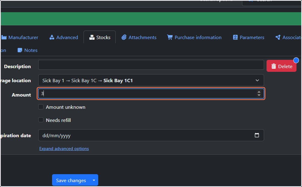 In "Amount," select the number of this item that are stored in that location. You can easily adjust this later.