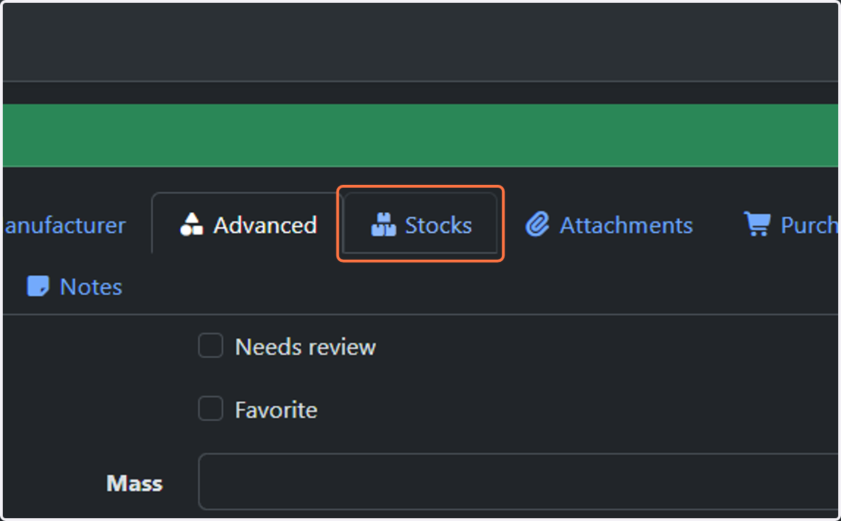 Click on the Stocks tab