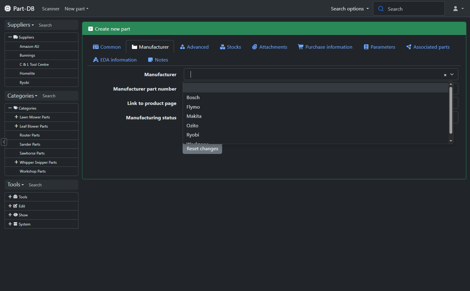 Select the appropriate Manufacturer. If the relevant one is not present, add it by typing directly in the field.