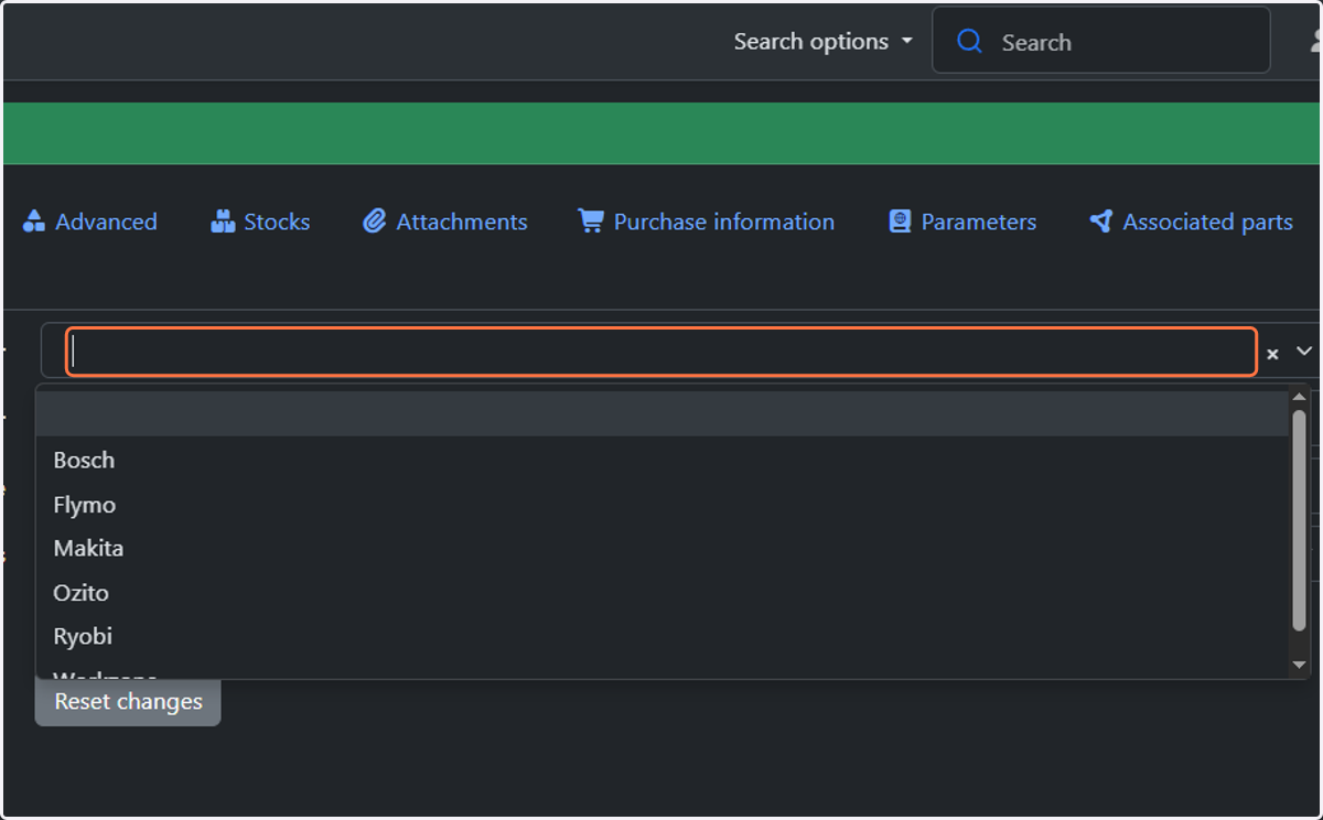 Select the appropriate Manufacturer. If the relevant one is not present, add it by typing directly in the field.