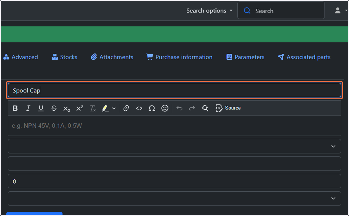 Type in an appropriate general name for the part