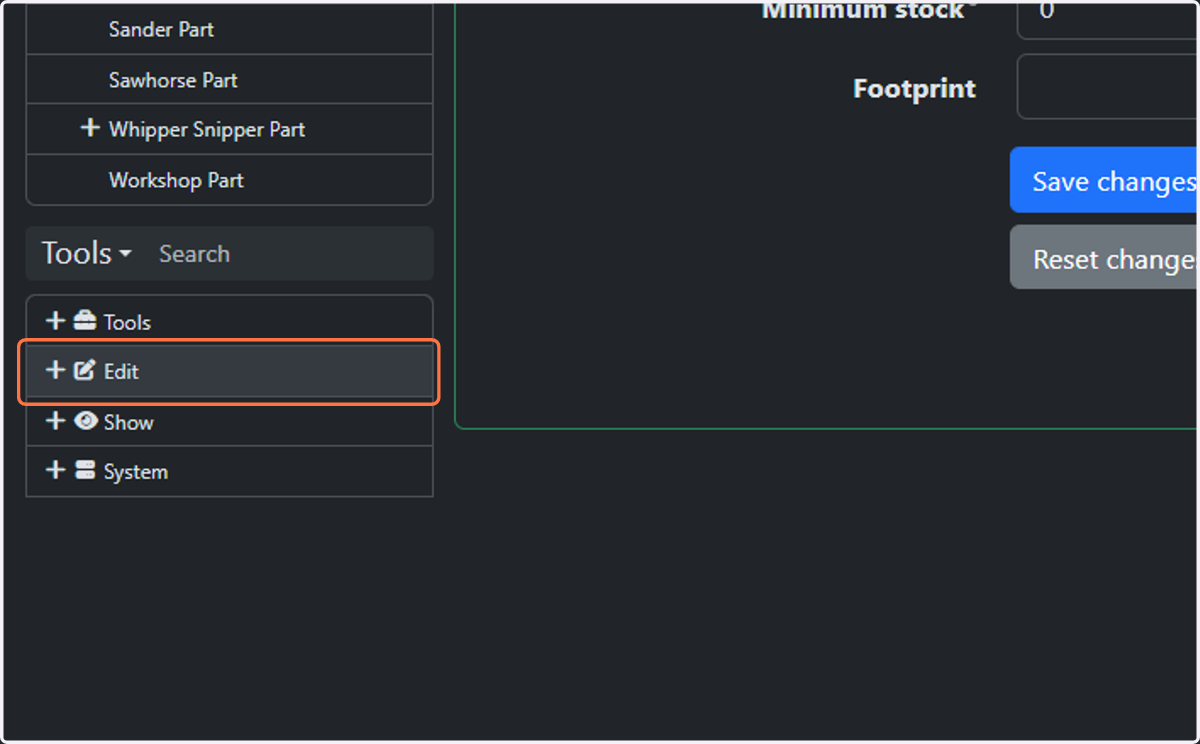 In the bottom left Tools menu, click on Edit