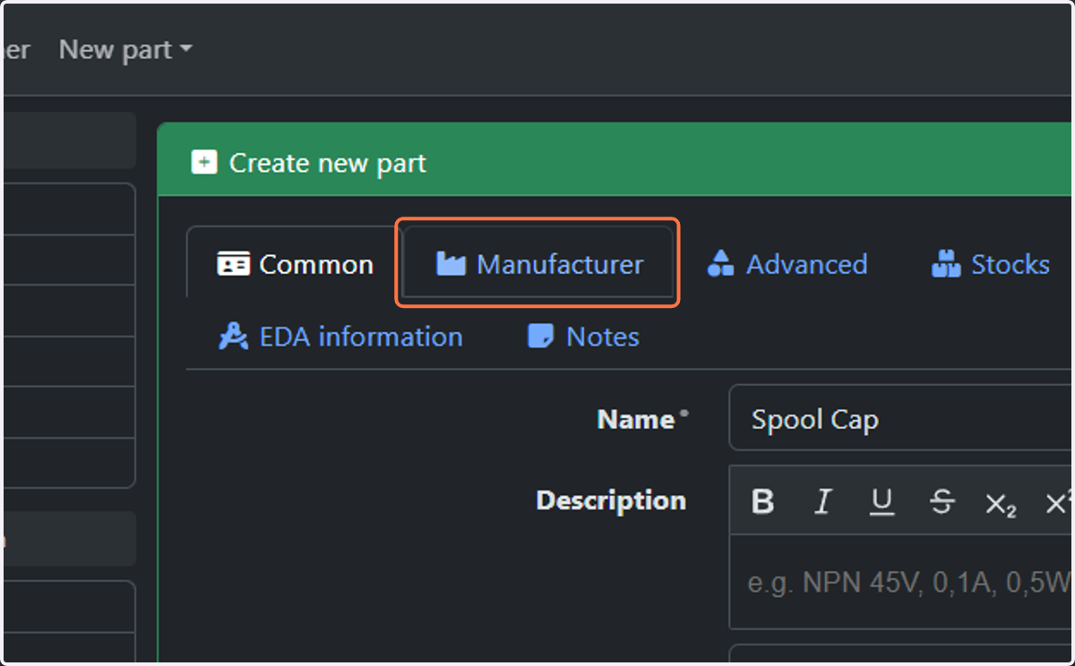 Move on to Manufacturer tab