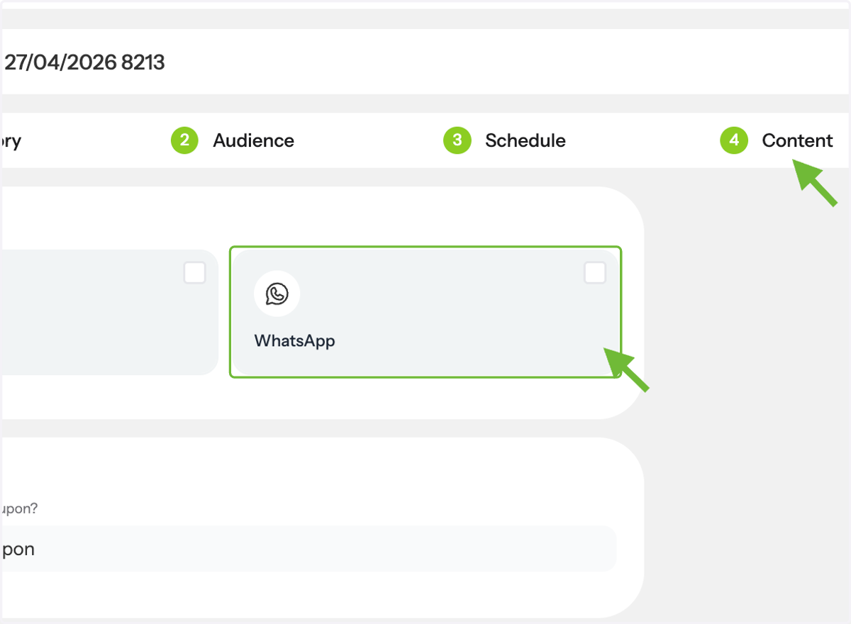 Select WhatsApp as the Channel